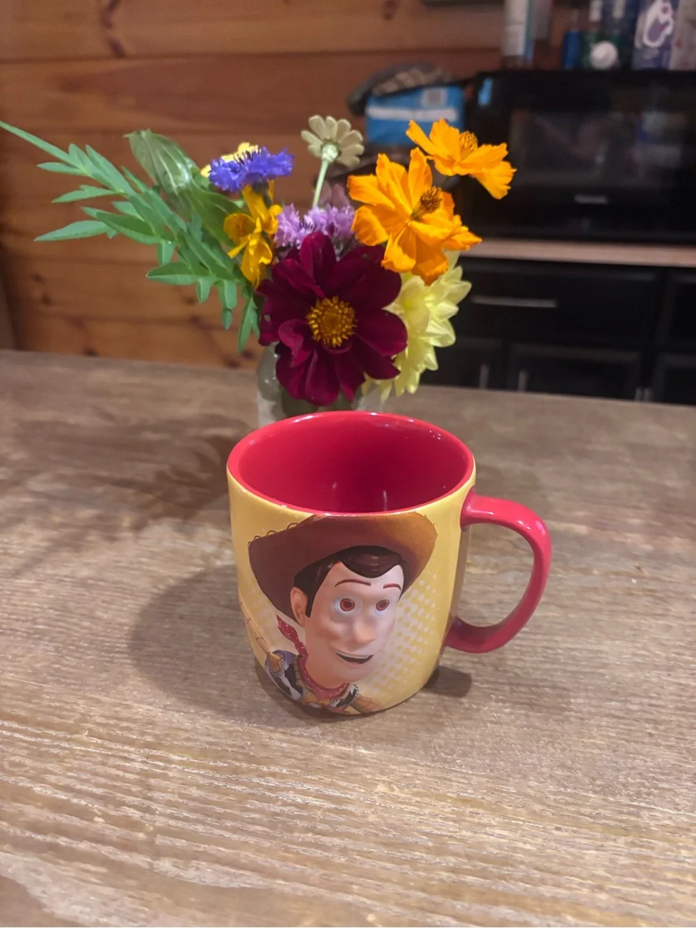 Disney Woody Yellow Exterior Red Interior Ceramic Coffee Mug